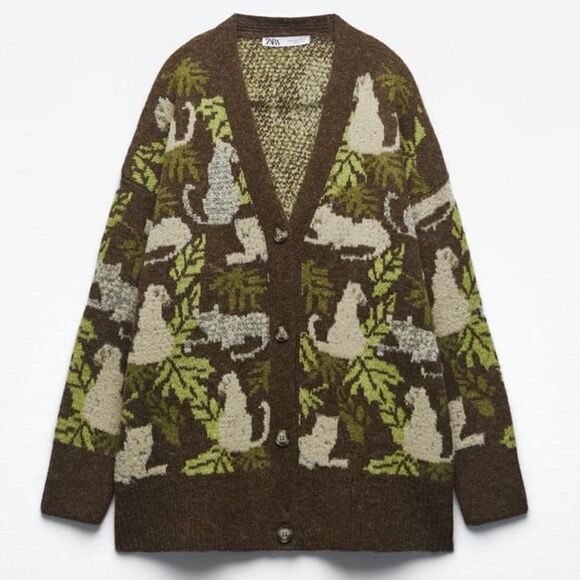 Zara TROPICAL JACQUARD KNIT CARDIGAN - Picture 5 of 6